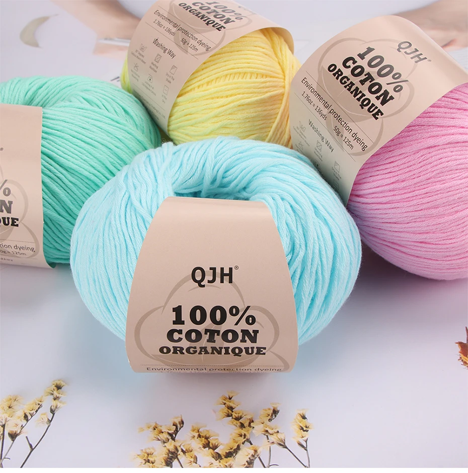 3 Stück 100% Bio-Baumwollgarn, maschinenwaschbar, für Erwachsene und Babys, für Pullover/Handschuhe/Schals/Mützen usw. 50 Gramm (1,76 Unzen) 125 Meter (136 Yards) – Detail 1