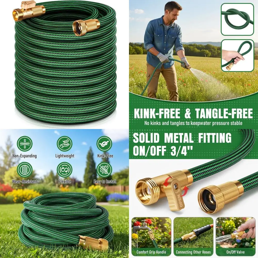 

Heavy Duty 100ft Garden Hose - Flexible, Kink Resistant, Lightweight Hybrid with Durable Fabric Sleeve for Outdoor Watering Need
