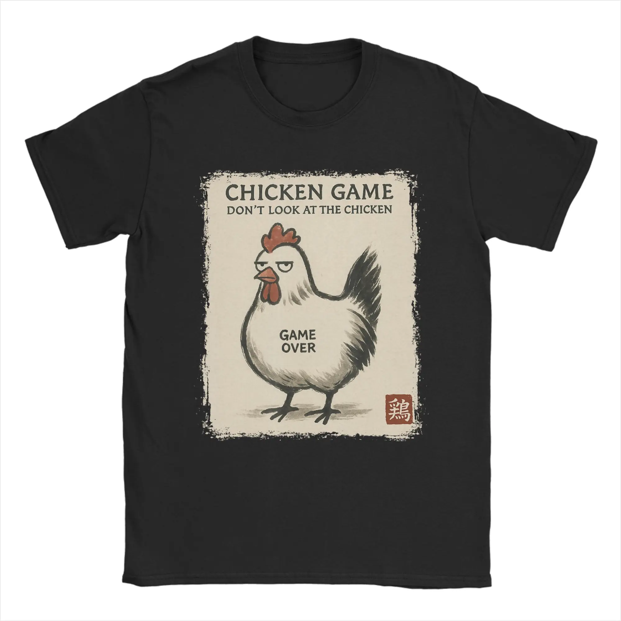 T-shirt drôle pour hommes, motif poulet d'art japonais, 100% coton, créatif, col rond, manches courtes, grande taille
