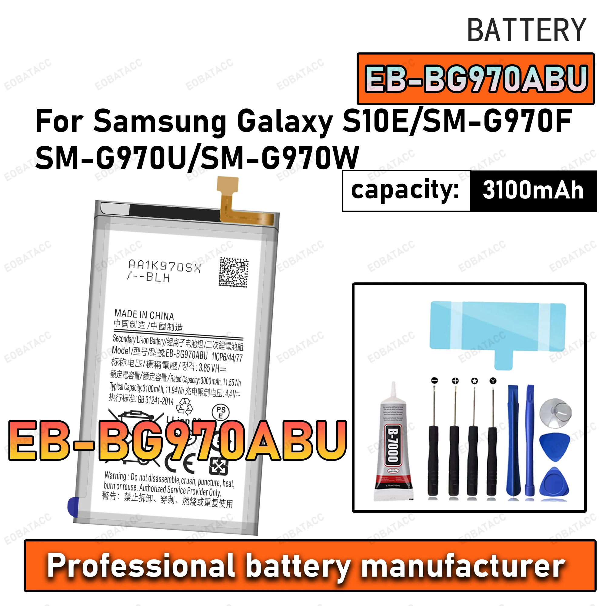 

100% New Zero Cycle EB-BG970ABU Battery For Samsung Galaxy S10 E/SM-G970F/SM-G970U Phone Replacement Bateria +Free Tools