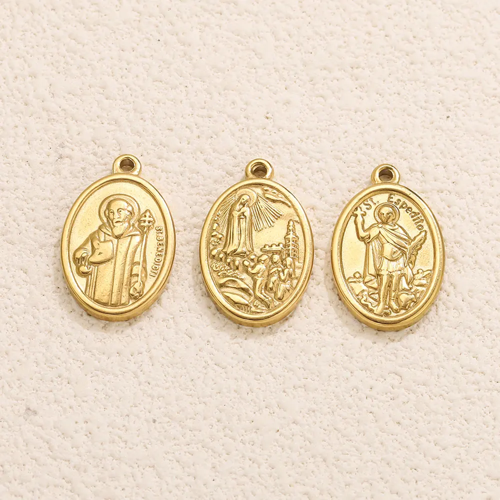 5pcs Stainless Steel Gold-Plated Oval Round Virgin Mary Head Charms Vintage DIY Necklaces Bracelet Jewelry Making Gifts Findings - Image 4