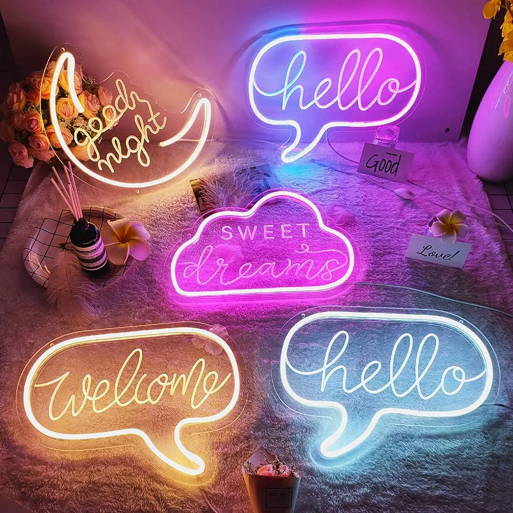 LED Neon Light Sign Good Night Letters Neon Sign Hello Dream Room Decor Holiday Christmas Party Baby Gifts Wedding Decorations