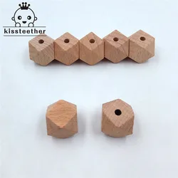 40pcs Beech Wood Bead Unfinished Natural 16mm Geometric hexagonal Wooden Beads For DIY Baby Teether Nacklace