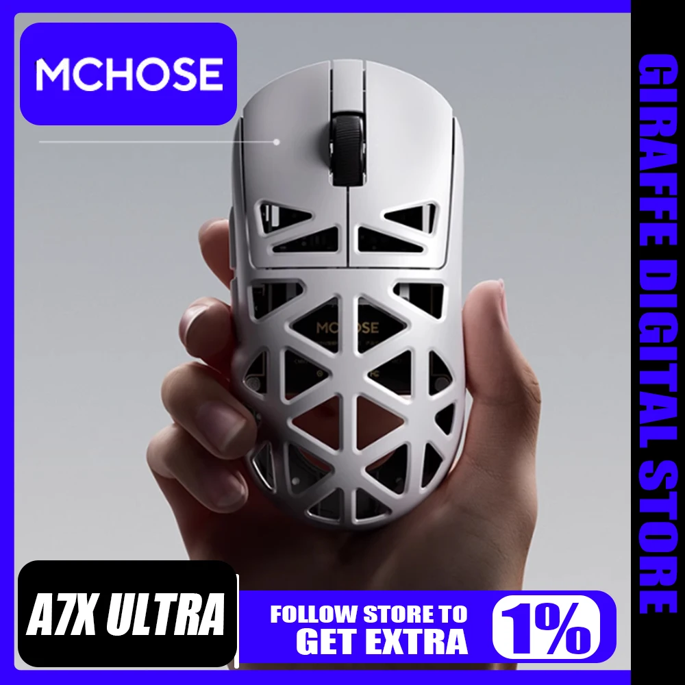 

Беспроводная мышь MCHOSE A7X Ultra Paw3950 TI 8K, легкая трехрежимная мышь из магниевого сплава, игровые мыши, аксессуары для ПК