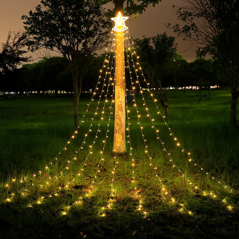 

New LED Five-Pointed Star Waterfall Lamp Water Lamp Meteor Lamp Garden Lawn Star Hanging Tree Nine Trailing Comet String Lights