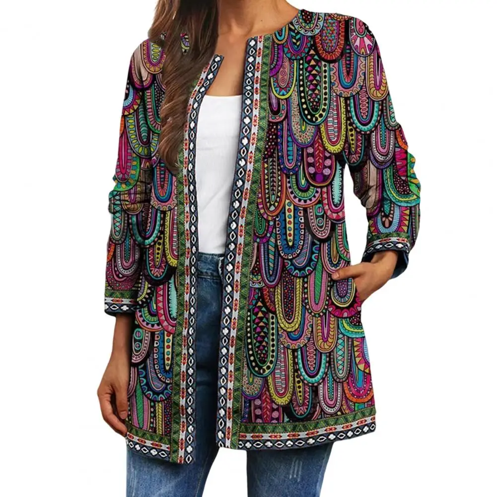 Overcoat for Women Butterfly Print Retro Loose Ethnic Colorful Vintage Cardigan Coat Spring Autumn Jacket