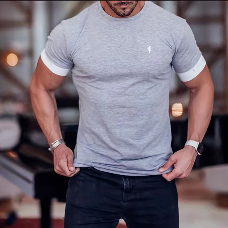 

NEW Summer Men T-shirt Running Sports Short Sleeve Gym Fitness Training Tops Outdoor Jogging Casual T-Shirt Cotton Breathable