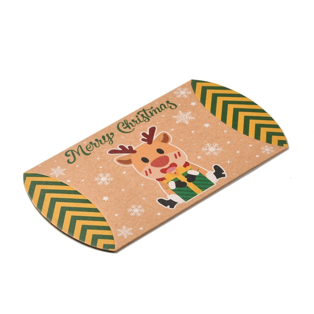 100Pcs Christmas Theme Cardboard Candy Pillow Boxes Cartoon Santa Claus Candy Snack Gift Box For Present Jewelry Packaging