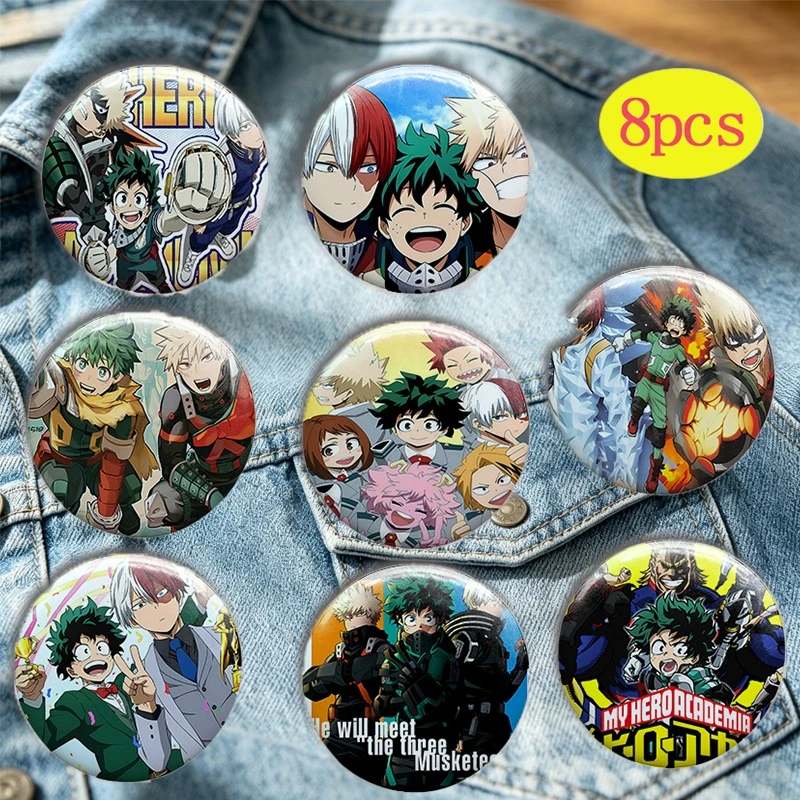 8 Stück Anime My Hero Academia Abzeichen Modische Rucksack- und Kleidungsaccessoires Sammelbare Anstecknadeln Souvenir-Geschenk