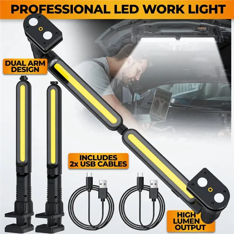 ABXF-Workshop And For Garage Rechargeable LED Work Light Set With Magnetic Base- 3 Lighting Modes Included