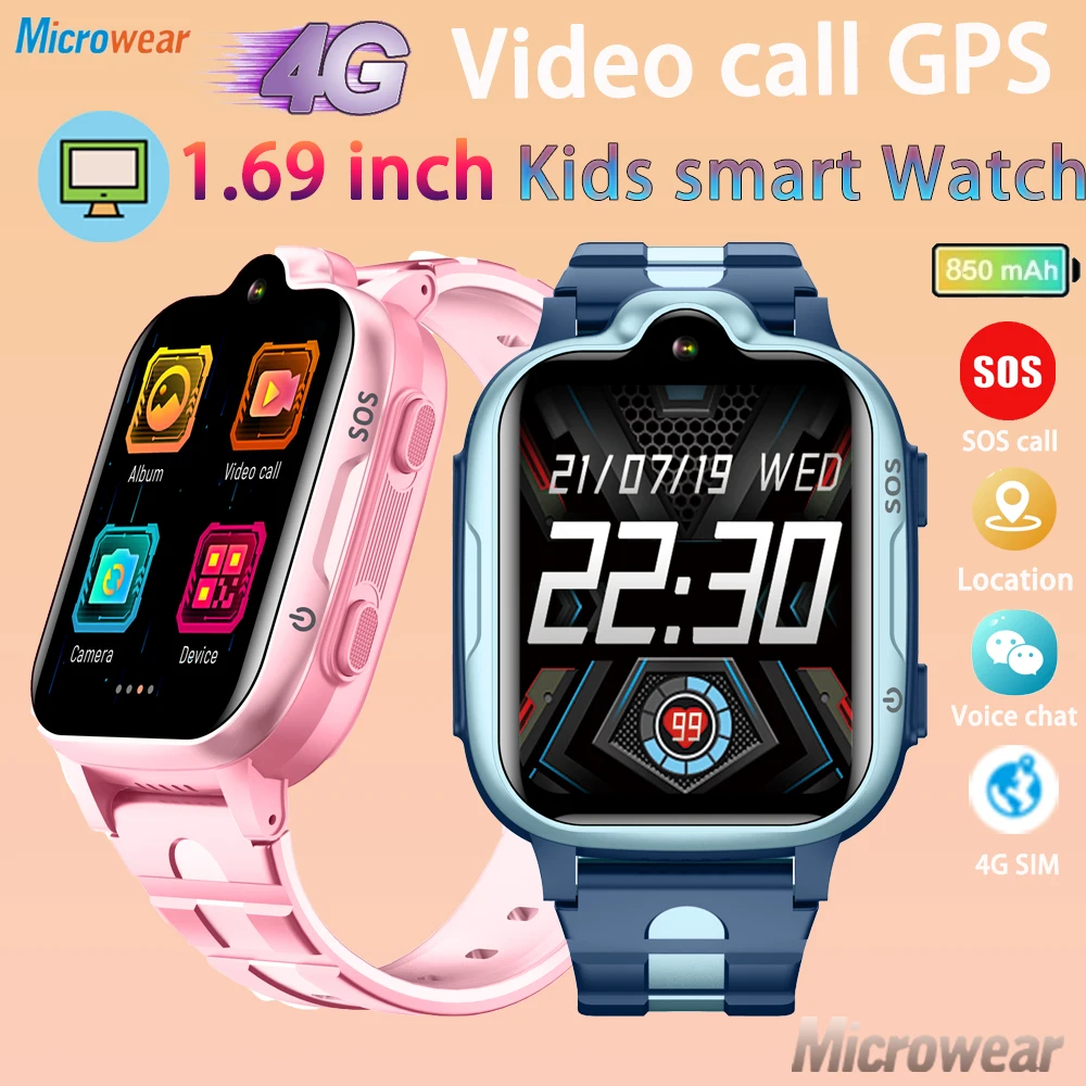 2024 New 4G Kids 1.69inch Smartwatch GPS Tracker SOS HD Video Call Touch Screen Smart Watch Waterproof Call Back Children Watch