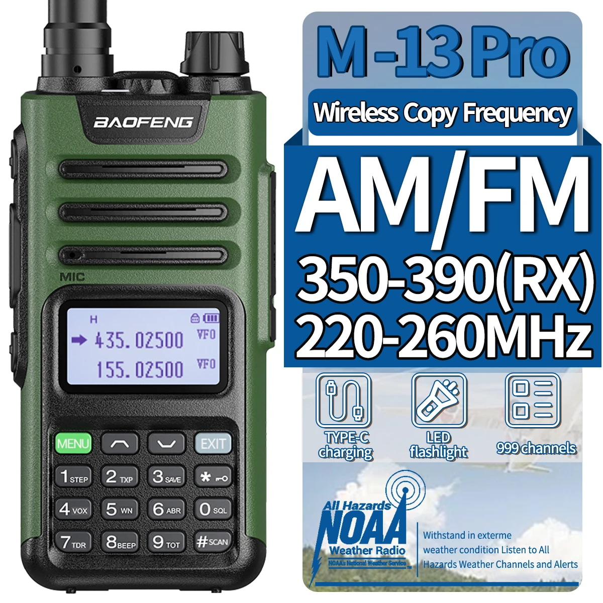 Baofeng M-13 Pro Air Band Walkie Talkie a lungo raggio Wireless Copy Frequency Type-C Charger High Power UV-5R Ham Radio bidirezionale