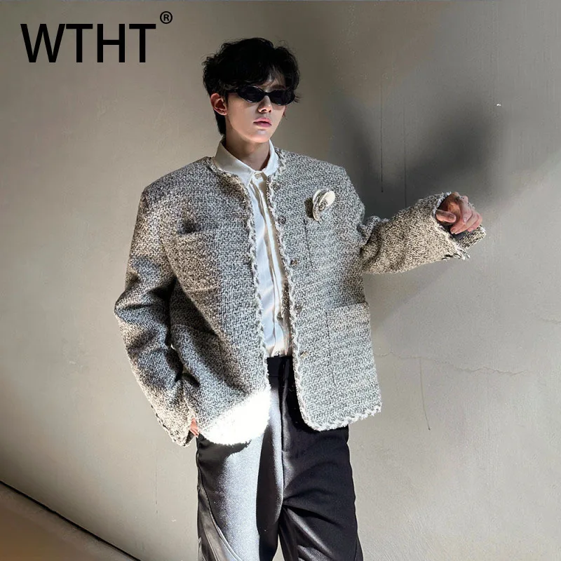 

WTHT модные мужские модные однобортные повседневные куртки с круглым вырезом и цветочным дизайном, осень 2022, мужские 2A2045