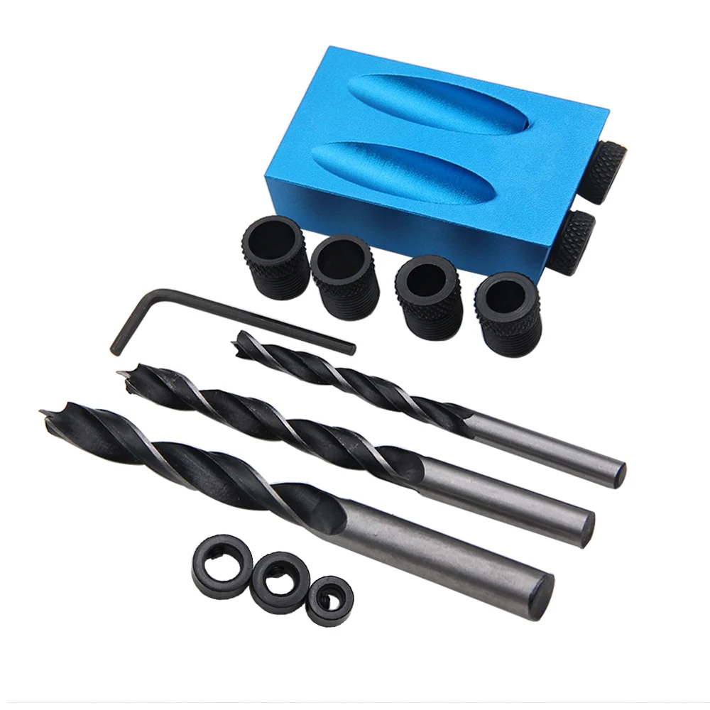 14pc 15 ° Blue Woodworking Oblique Hole Locator 7pc Drilling Regulator Limit Three-point Woodworking Drill Tool Set
