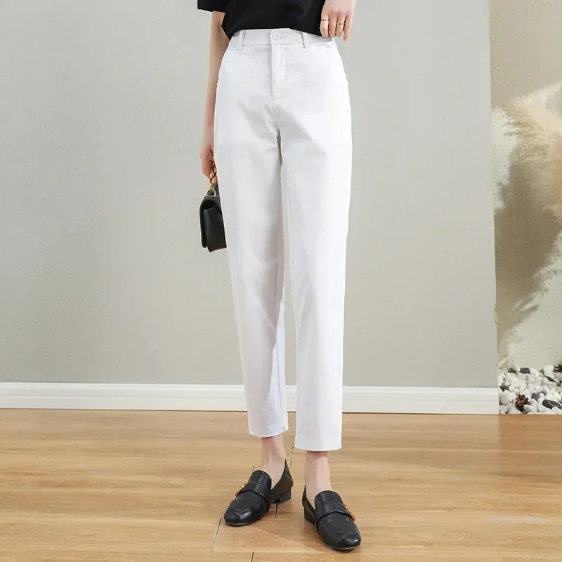 2024 New Spring Autumn Women's Straight Pants High Waist Cotton Slim Casual Pants OL Suit Cigarette Pants Black