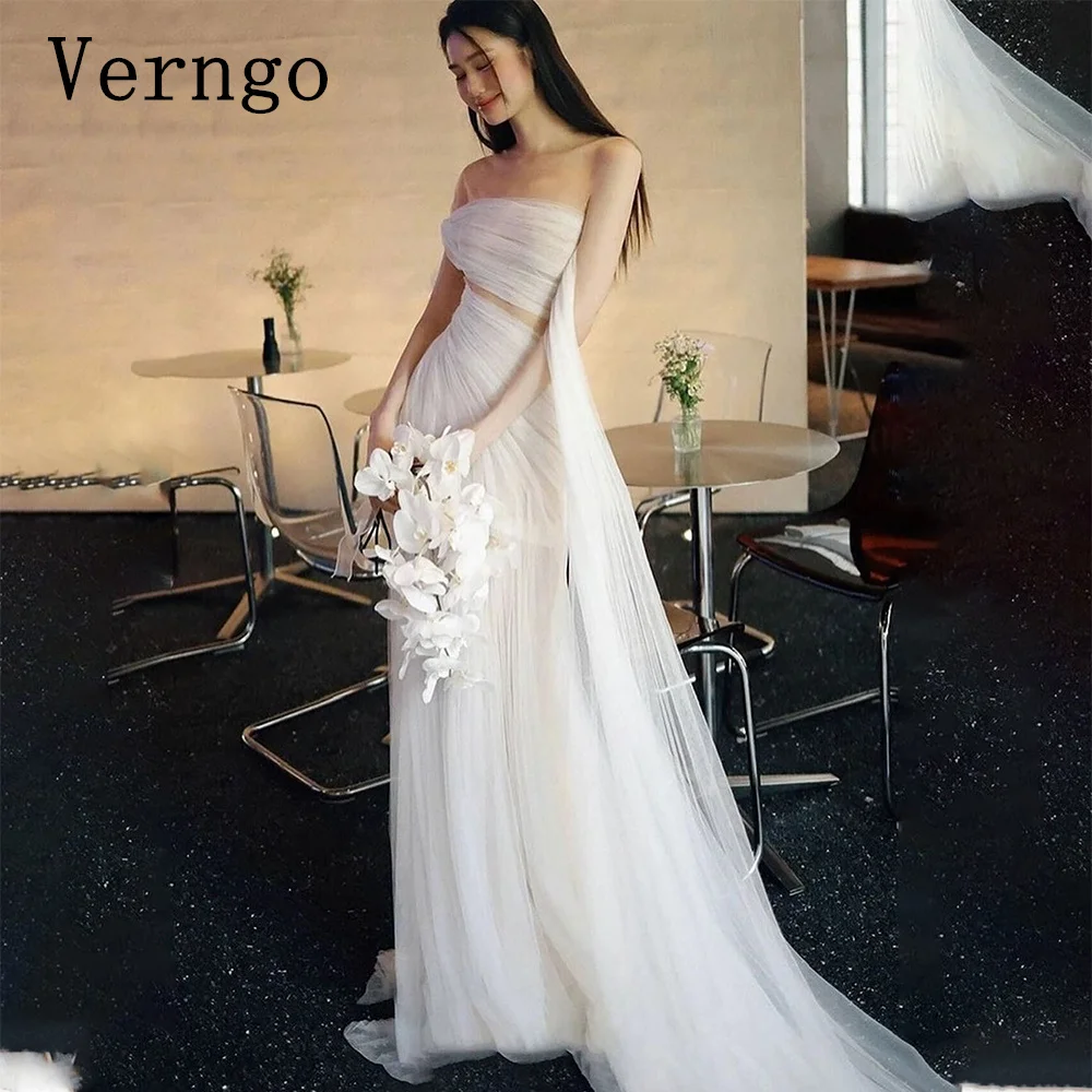 Verngo Tull Beach Wedding Dress Women Off The Shoulder A Line Bride Dress 2024 Simple Drapted Train Bridal Gowns