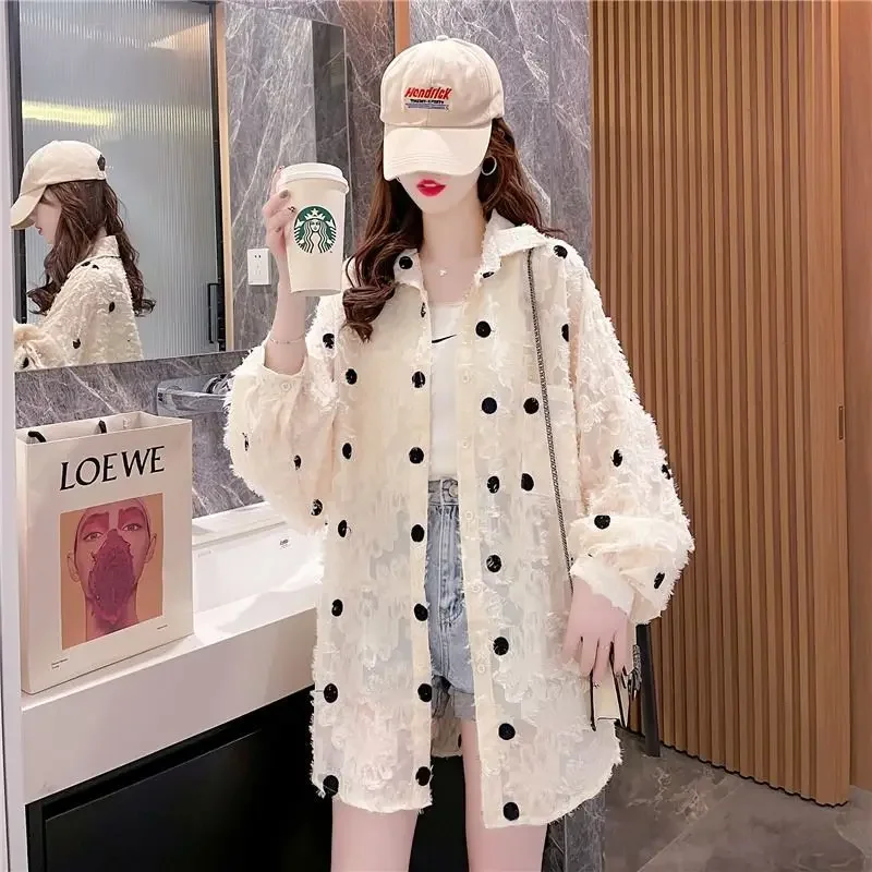 New Women\'s Jacket Summer Long Sleeve Shirts Sunwear Loose Tops Korean Fashion Coats Thin Oversize Blouse Femmes