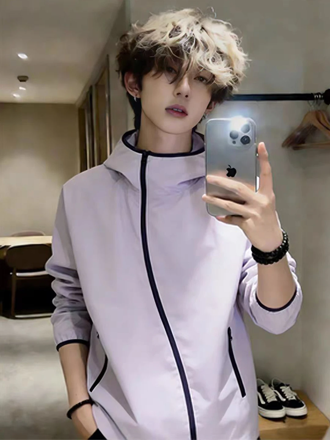 

Waterproof Purple Dopane Jaet Men's Spring Autumn Outdoor Windproof Hooded Spor Coat Zipper Closure Stand Fit Jeans...