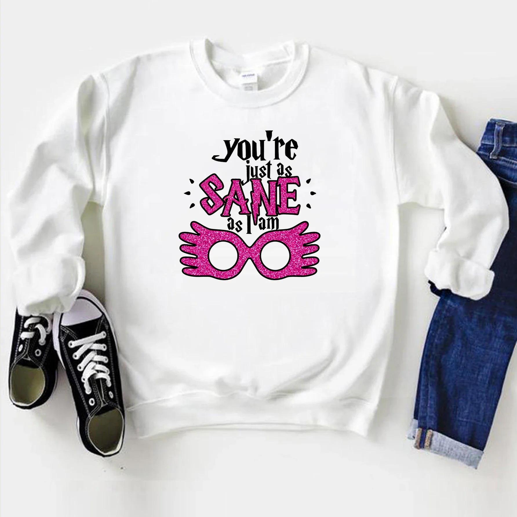 Women Casual Sweatshirts Girls Luna Lovegood Oversized Sweatshirt You're Just As Sane As I Am Spectra Specs Hogwarts Quote Tops