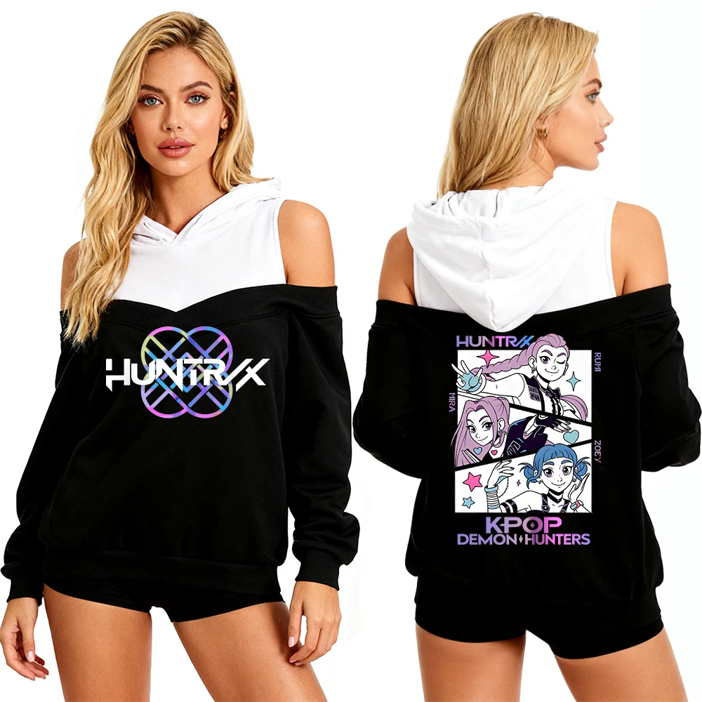 سترة بغطاء للرأس بأكمام طويلة مكشوفة الكتفين من Kpop Demon Hunters - طبقة خارجية حسية هدية عيد الميلاد لصديقتك/الأم