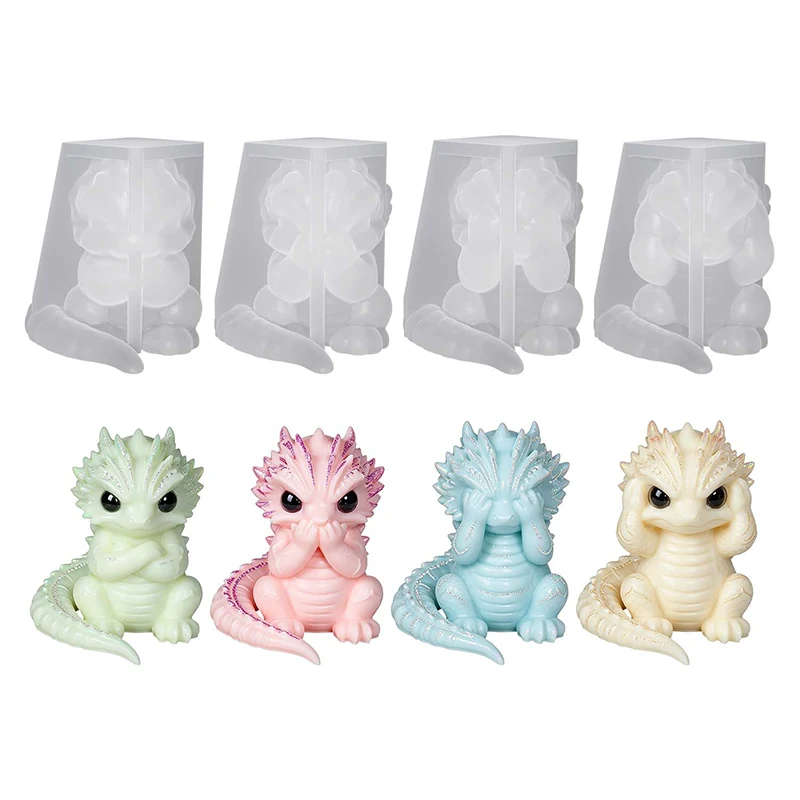 4 Style Cute Little Dragon Silicone Mold DIY Cartoon Dragon Handmade Aromatherapy Candle Concrete Gypsum Epoxy Resin Making Mold view 6
