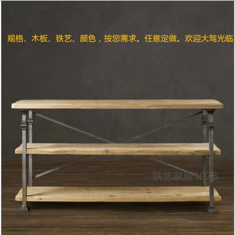 American wrought iron solid wood shelf shelf retro bookshelf storage rack boutique display rack floor display rack custom