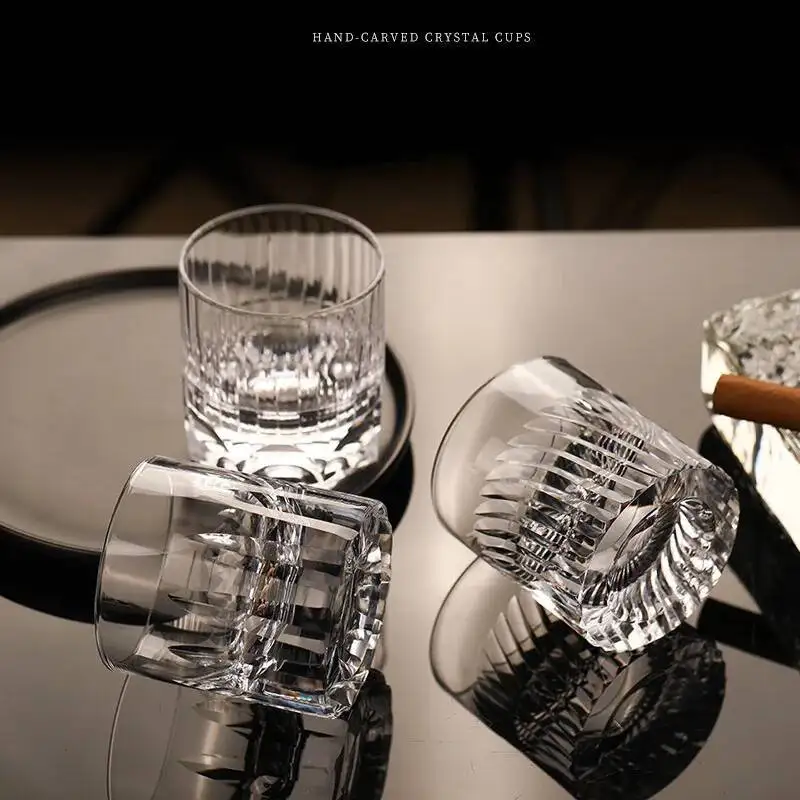 

250ml Clear Carved Whiskey Crystal Cup Old-Fashioned Wine Drinking Glasses Japanese EDO Whisky Tumbler XO Cognac Brandy Beer Mug
