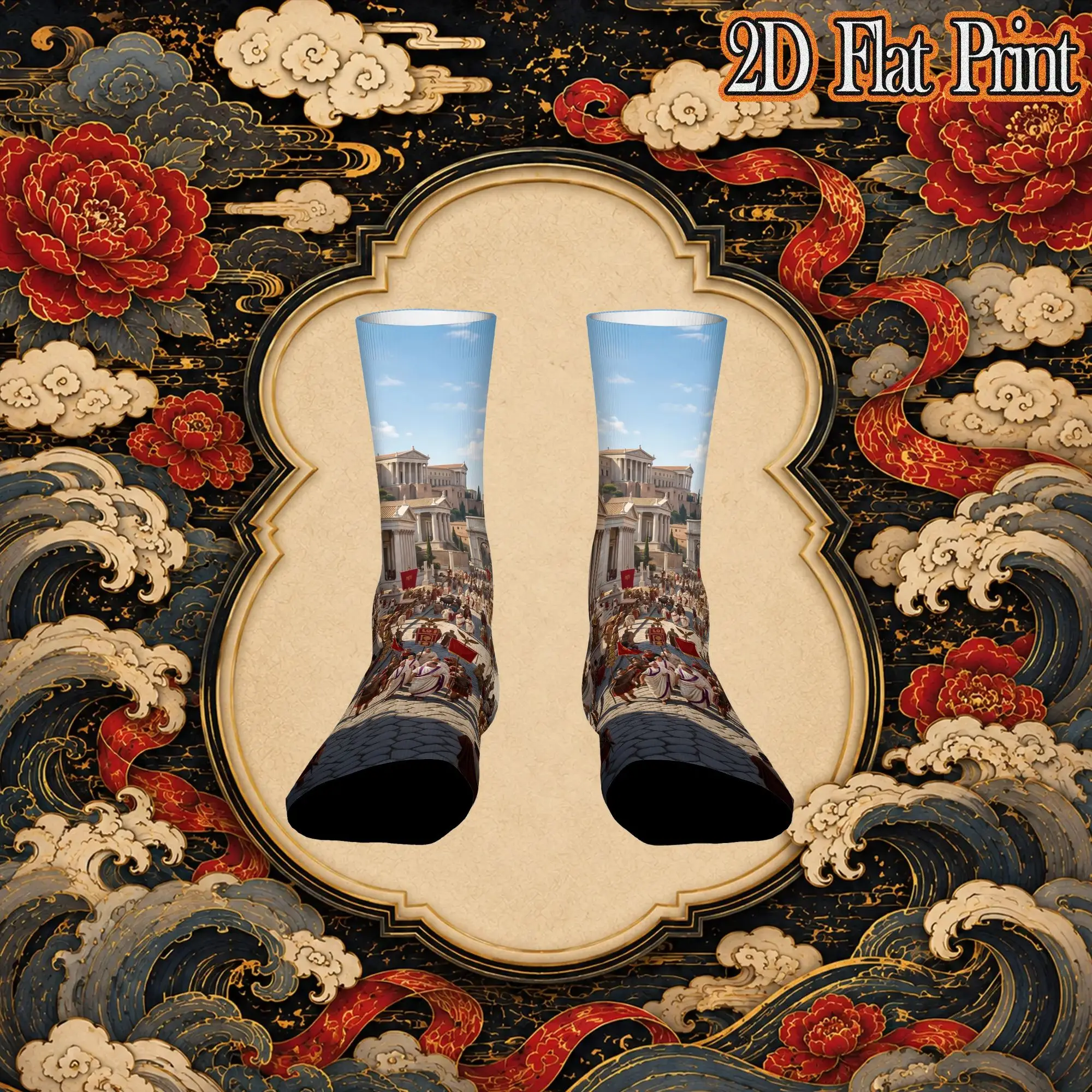 Vintage Ancient City Scene Print Funny Men's compression Socks Unisex items Crew Sock Cycling socks