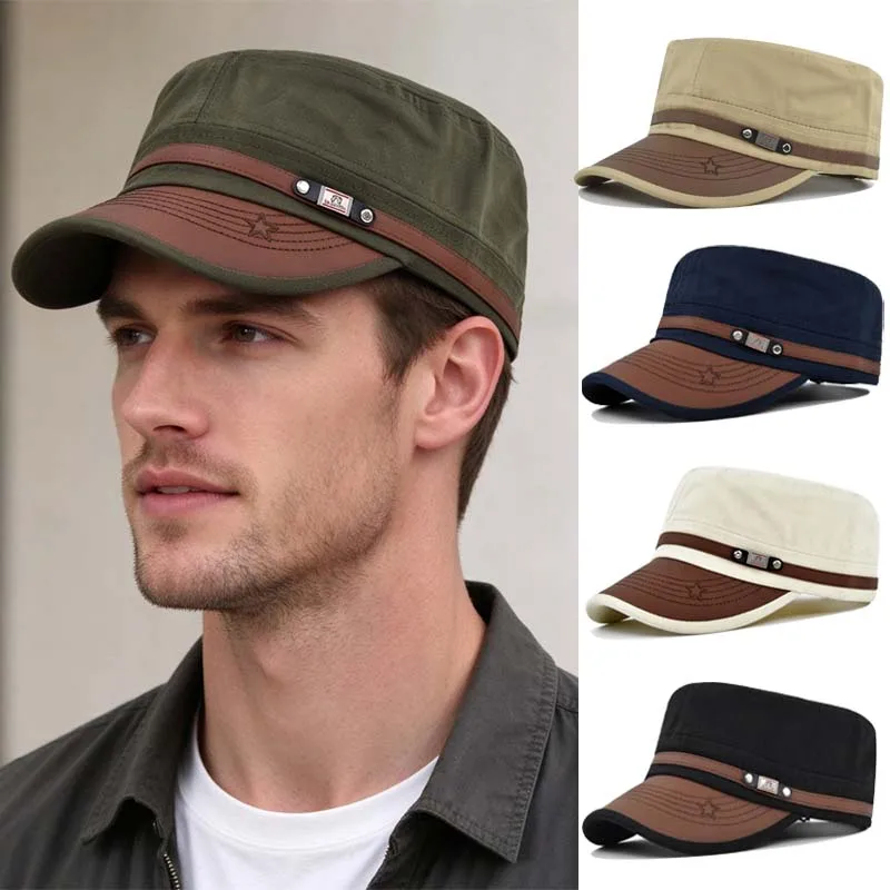 Flat Hat Women Fashion PU Leather Brim Men Baseball Cap Soft Cotton Cloth Casual Visor Trucker Hat Autumn Summer Adjustable