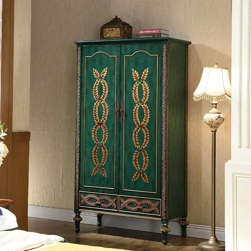 American solid wood wardrobe household bedroom, malachite green single door two-door wardrobe, European locker overall large war