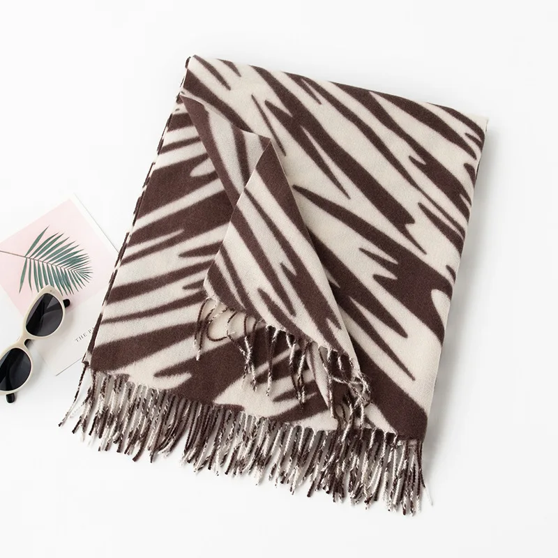 Imitation Cashmere Scarf for Women Fashion Deep Coffee Zebra-stripe Thick Couples Scarves Warm Shawl Clothing Accessories Gift