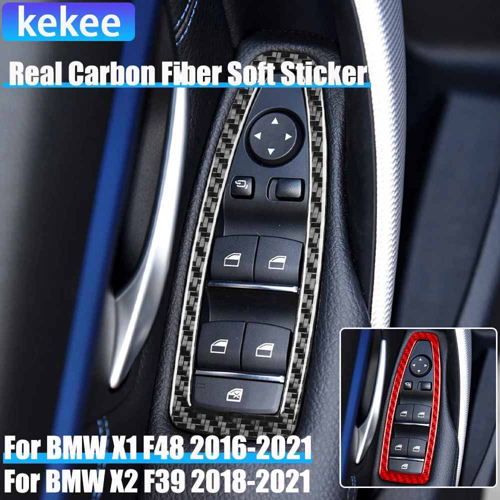 

Real Carbon Fiber Car Accessories Window Lifting Control Frame Trim Cover Soft Sticker For BMW X1 F48 2016-2021 X2 F39 2018-2021