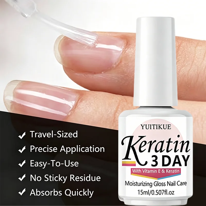 YUITIKUE 3 Day Keratin Nail Care Oil 15ml Vitamin E Moisturizing Gloss Quick Absorb Travel Size Nail Treatment Essence