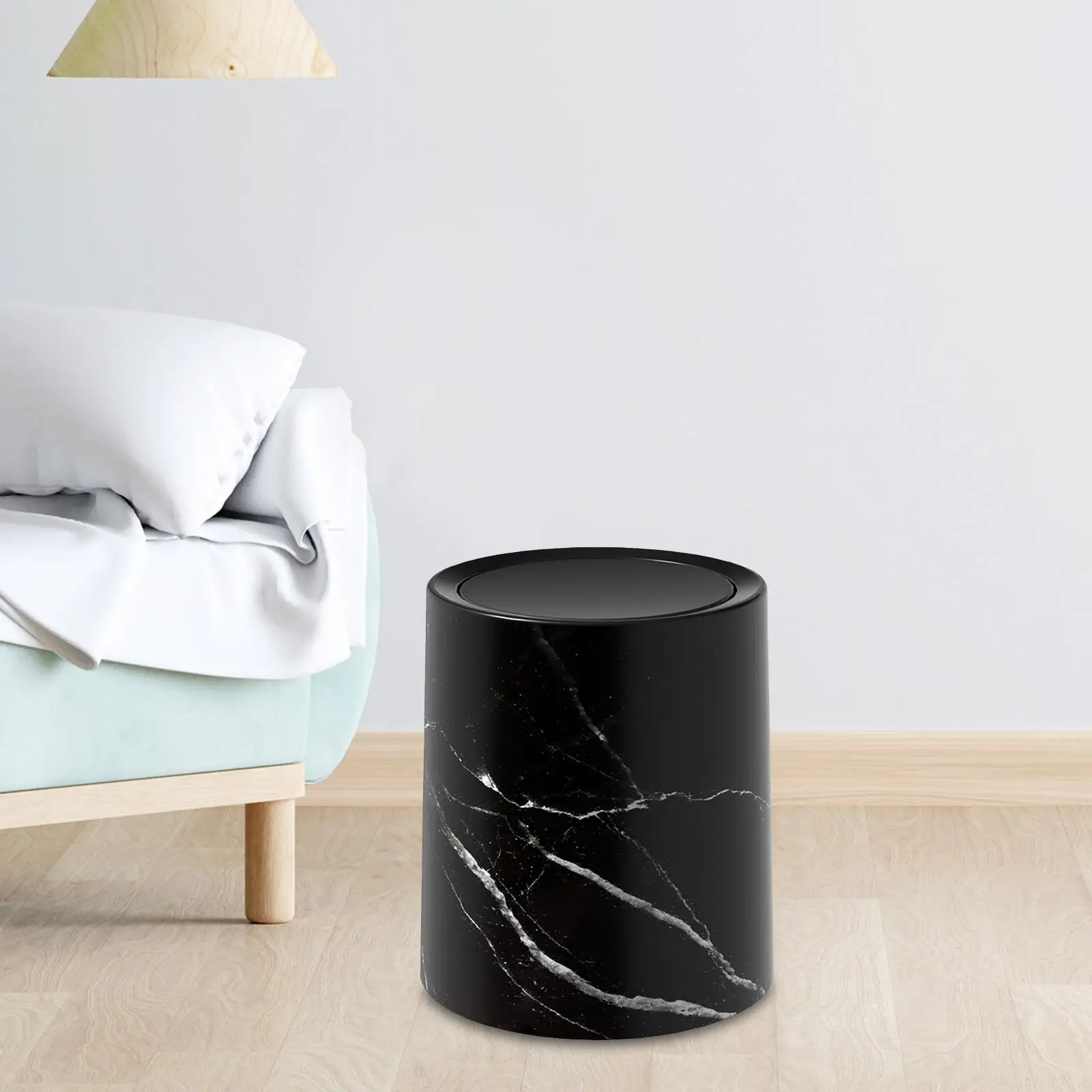 Marble Round Trash Can Removable Inner Reusable Modern Paper Basket Household Trash Bin Garbage Container for Living Room