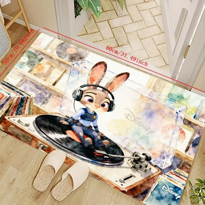 

1 шт., коврик Disney Zootopia Judy Hopps с персонажами мультфильмов, милый акварельный проигрыватель пластинок, музыкальный дизайн, напольный коврик, нескользящий мягкий W
