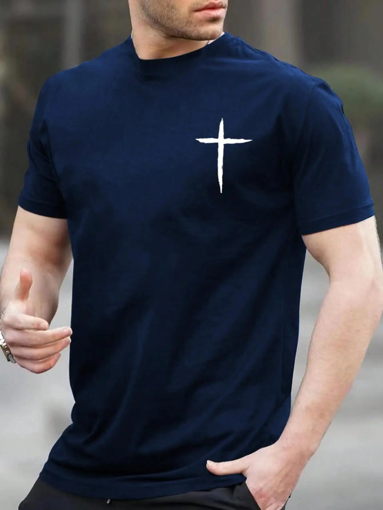 Gym Mens T Shirts Short Sleeve Simplicity Handwriting Cross Print Clothes Men Sportswear Oversized Summer Casual Daily T-Shirts