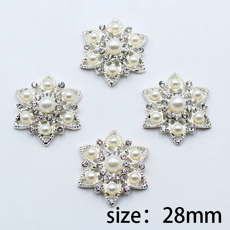 10Pcs 28Mm Rhinestone Kim Loại Ngọc Trai Cutout Tự Làm Váy Cưới Tóc Đồ Trang Sức Phụ Kiện Trang Trí