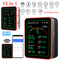 WiFi 15 in 1 Indoor Air Quality Monitor TFT Display Portable AQI PM0.3 PM1.0 PM2.5 PM10 Tester APP Control Multifunctional Clock