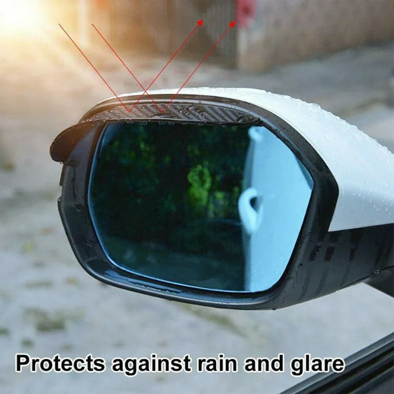 2/4pcs Car Rearview Mirror Rain Eyebrow Carbon Fiber Sun Visor Shade Cover Universal Auto Rear View Mirror Rainy Shield Guard