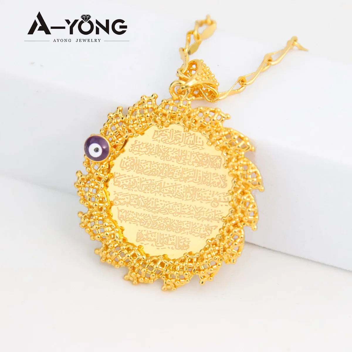 Luxury Gold Color Arab Words Pendants 18k Copper Gold Plated Dubai Necklace Pendant Womens Mens Vintage Jewelry Gifts