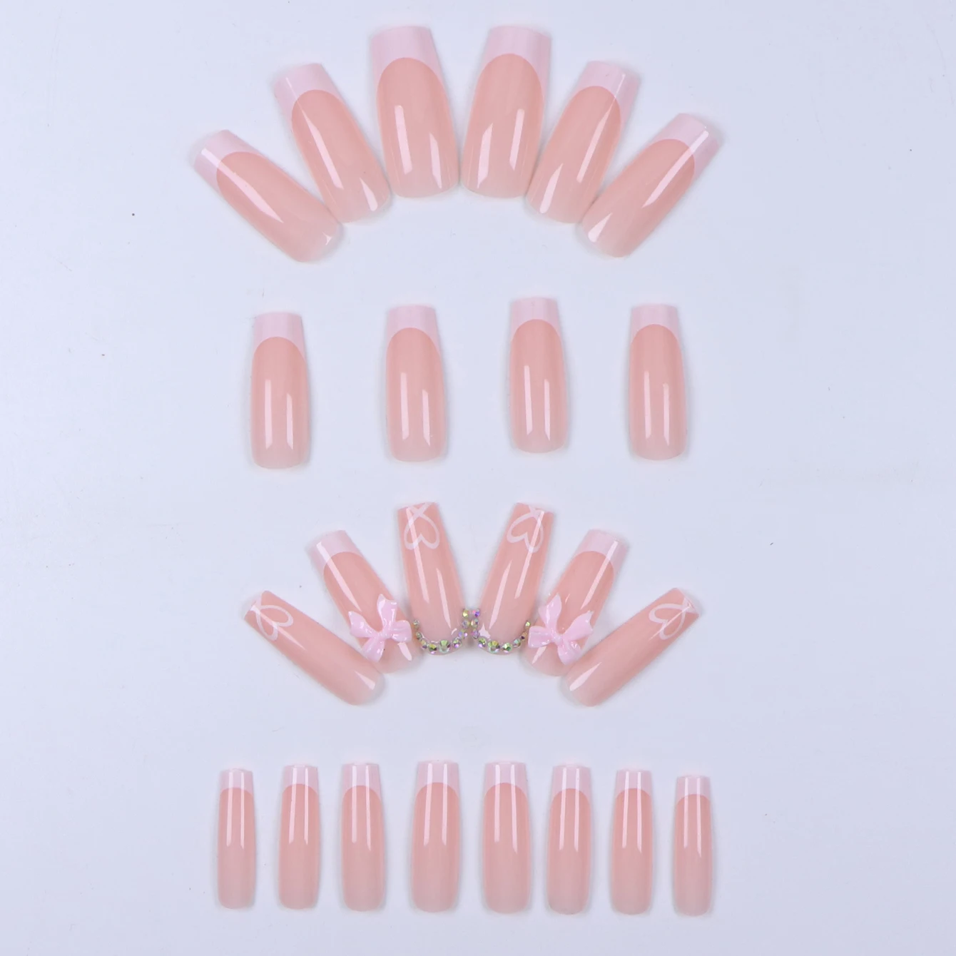 24pcs long white French Ballerina bows  Fake nail Detachable And Reusable Jelly Glue 1pc Cuticle Pusher Suitable For Girl  Women