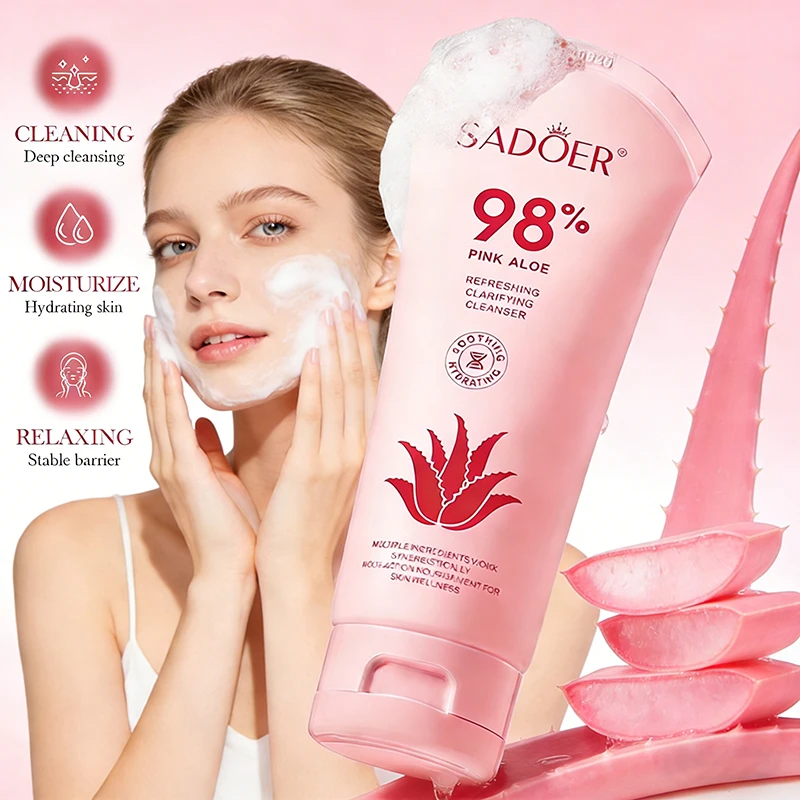 SADOER Rosa Aloe Gesichtsreiniger Feuchtigkeitsspendende Tiefenreinigung Anti-Aging Beruhigender Gesichtswaschschaum Gesichtsreiniger Hautpflege