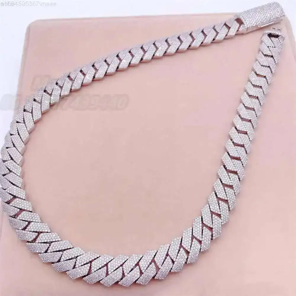 

15-20 мм, 4 ряда, Vvs, муассанит, стерлинговое серебро 925 пробы, бриллиантовая цепочка, кубинская цепочка из розового золота 18 карат