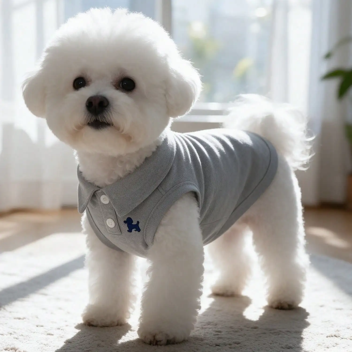 1 Stück graue, ärmellose Polo-Weste für Haustiere, besticktes Hundeshirt für kleine Welpen. – Detail 8