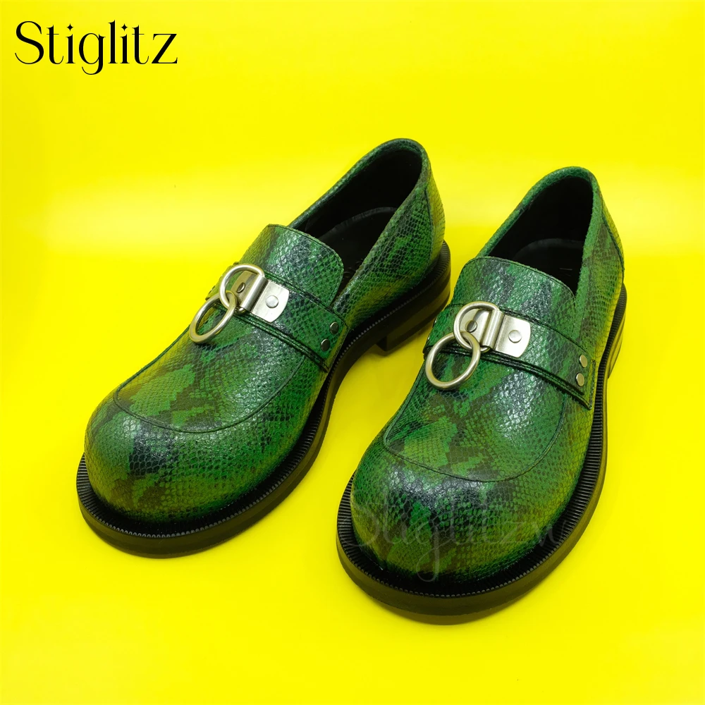 Mocasines con punta de bombilla y anillo metálico, zapatos de cuero sin cordones de estilo de diseñador para hombres, mocasines multicolores