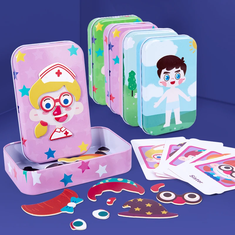 แม่เหล็ก 3D ปริศนาเด็กแต่งตัว Expression Travel ดีบุกกล่องจิ๊กซอว์เกมการศึกษาจินตนาการของเล่นของขวัญสําหรับหญิง
