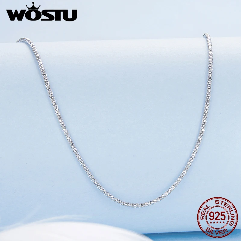 WOSTU 925 فضة النيزك قلادة مستديرة الخرز سلسلة قلادة الأساسية سلسلة للنساء غرامة مجوهرات حفلة X-Mas هدية 40-45 سنتيمتر #3