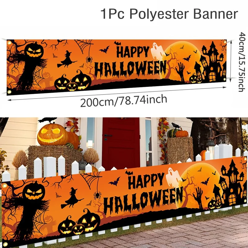 Geist Halloween Kürbis Banner Retro Halloween Party Zeichen Banner Dekorationen Zaun Hof Veranda Zeichen Outdoor Terror Dekorationen – Detail 11