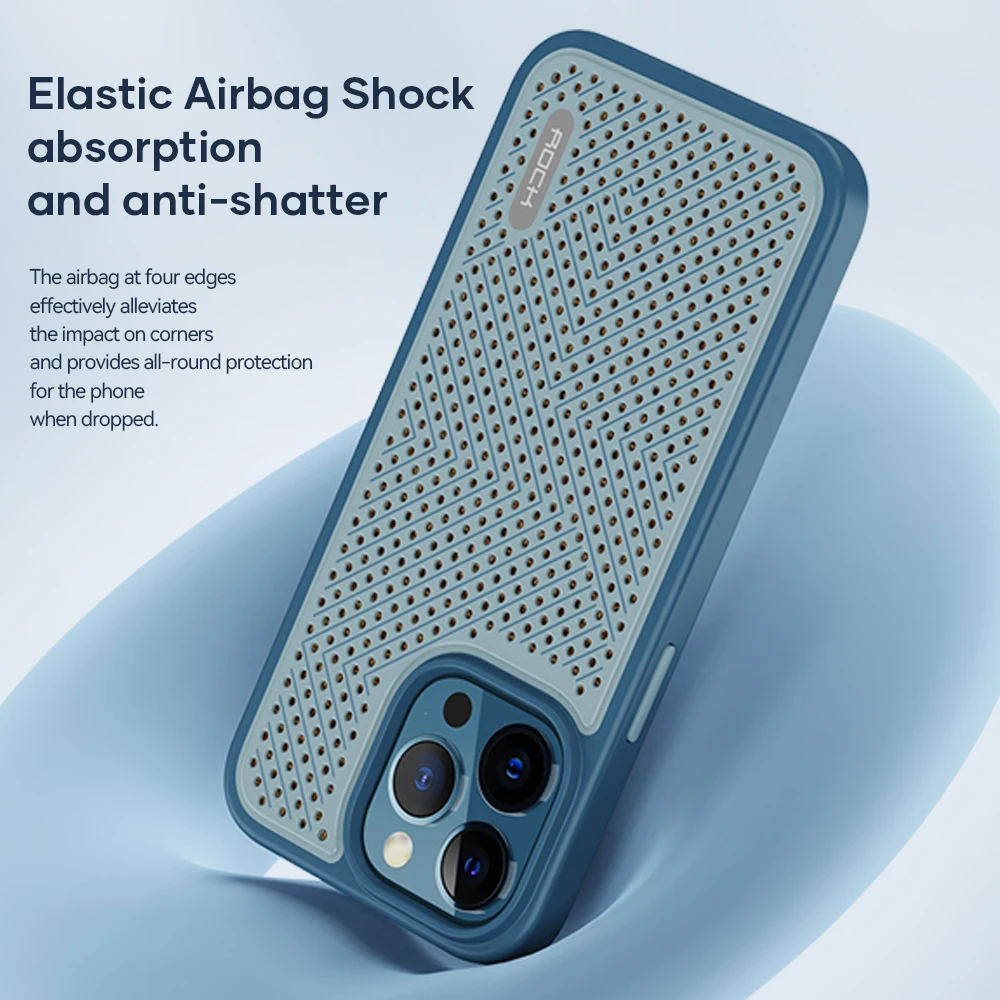 Graphene Heat Dissipation Case For iPhone 14 Pro Max,ROCK Cover Shockproof Breathable Cooling Hard PC Back Cover For iPhone 14