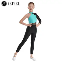 Girls One Mesh Sleeve Full Body Cover Jumpsuits Gymnastics Ballet Modern Dance Uniform Unitard Ice Skating Competition Costume